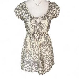 2000s Vintage Charlotte Russe cream and gray floral and paisley print babydoll